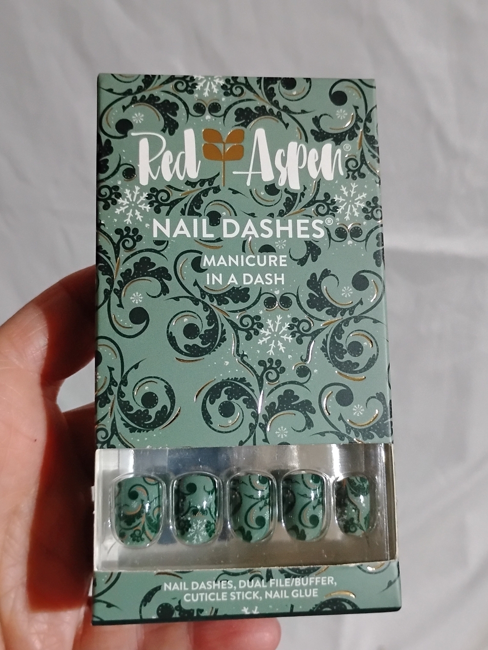 Red Aspen Green Swirl Nail Dashes - Press-On Nails Winter Green By Brooke NEW